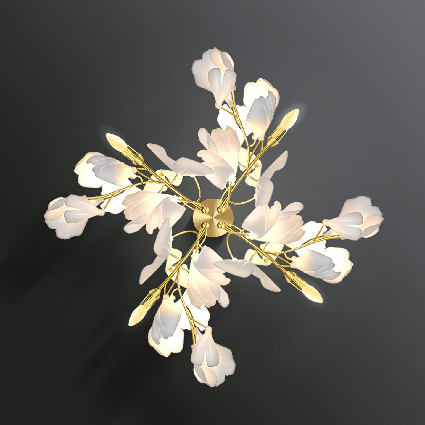 Mid Century Gold Gingko Flower Wall Sconce with Elegant White Ceramic Details for Indoor Lighting