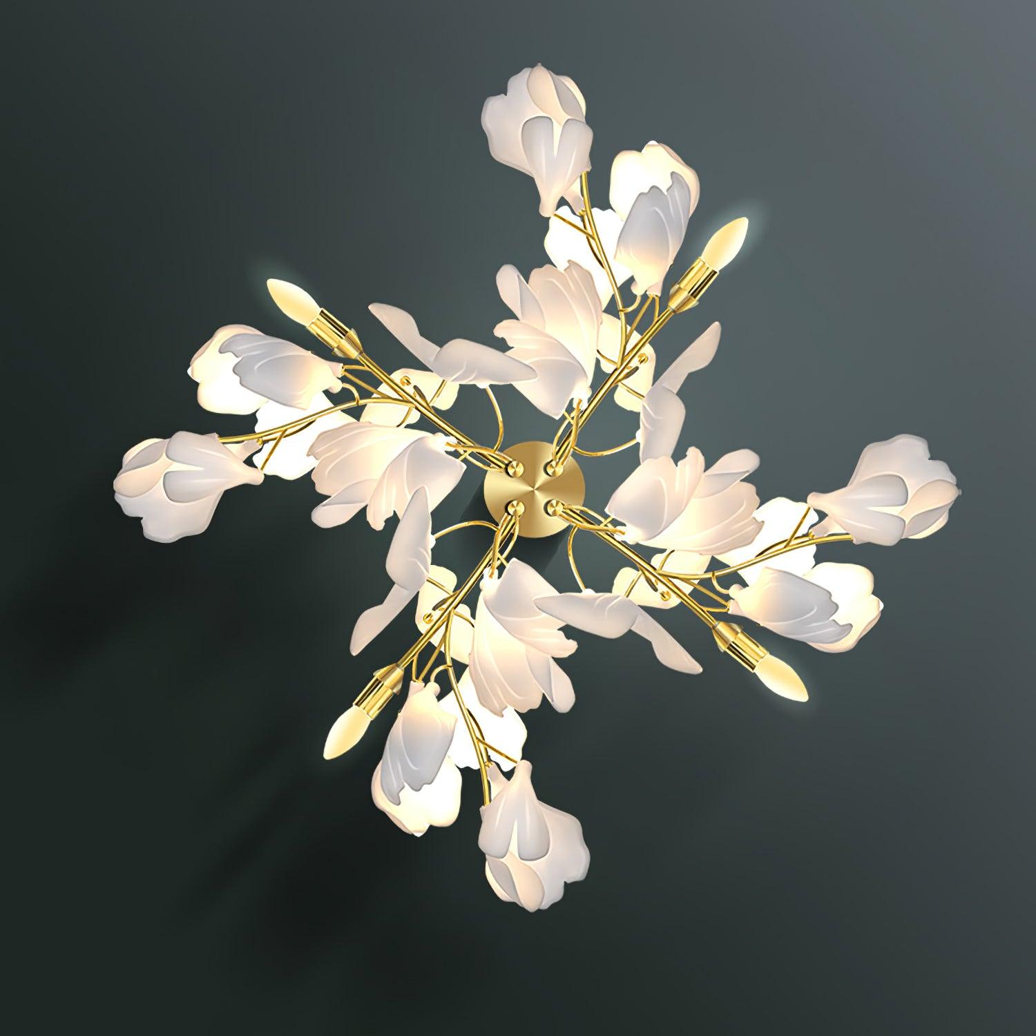 Mid Century Gold Gingko Flower Wall Sconce with Elegant White Ceramic Details for Indoor Lighting