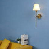 Mid Century Modern 1 Light Indoor Wall Sconce with White Linen Fabric Shade Black and Gold Finish