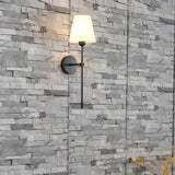 Mid Century Modern 1 Light Indoor Wall Sconce with White Linen Fabric Shade Black and Gold Finish