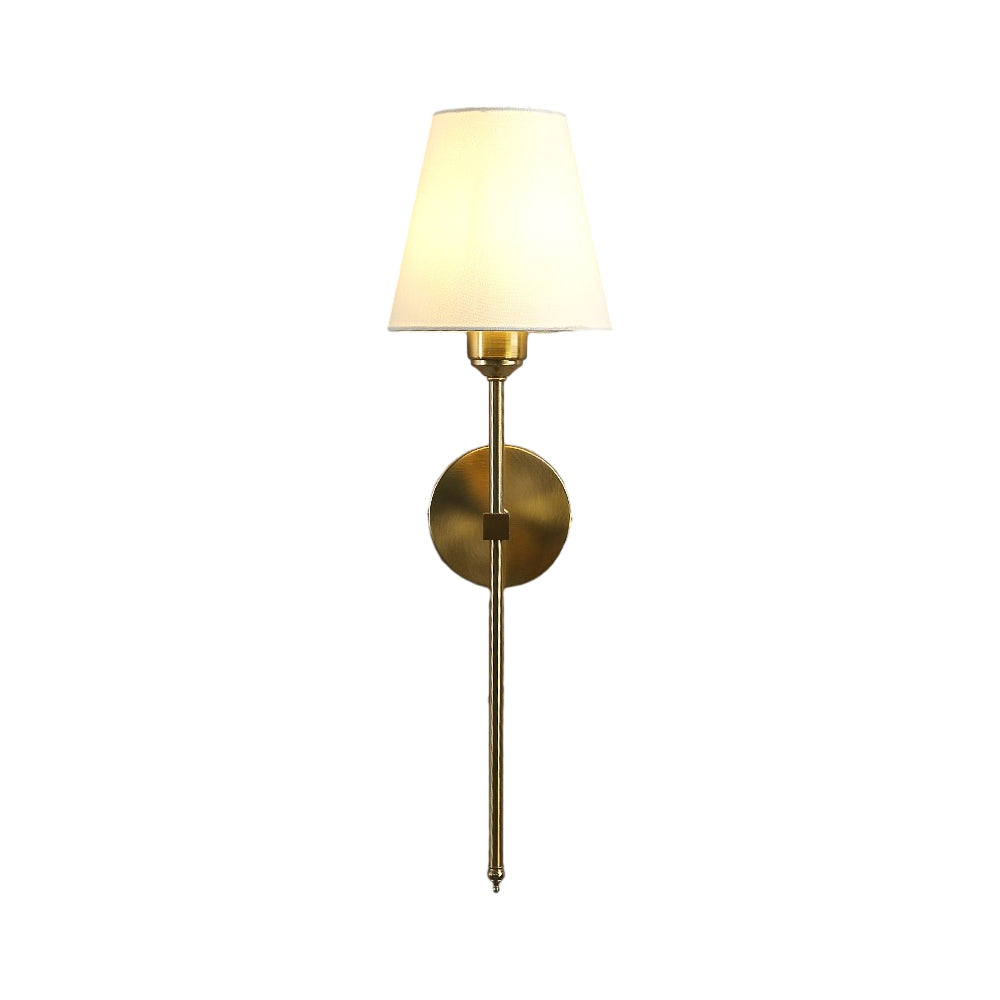 Mid Century Modern 1 Light Indoor Wall Sconce with White Linen Fabric Shade Black and Gold Finish