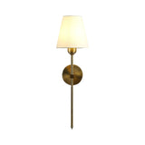 Mid Century Modern 1 Light Indoor Wall Sconce with White Linen Fabric Shade Black and Gold Finish