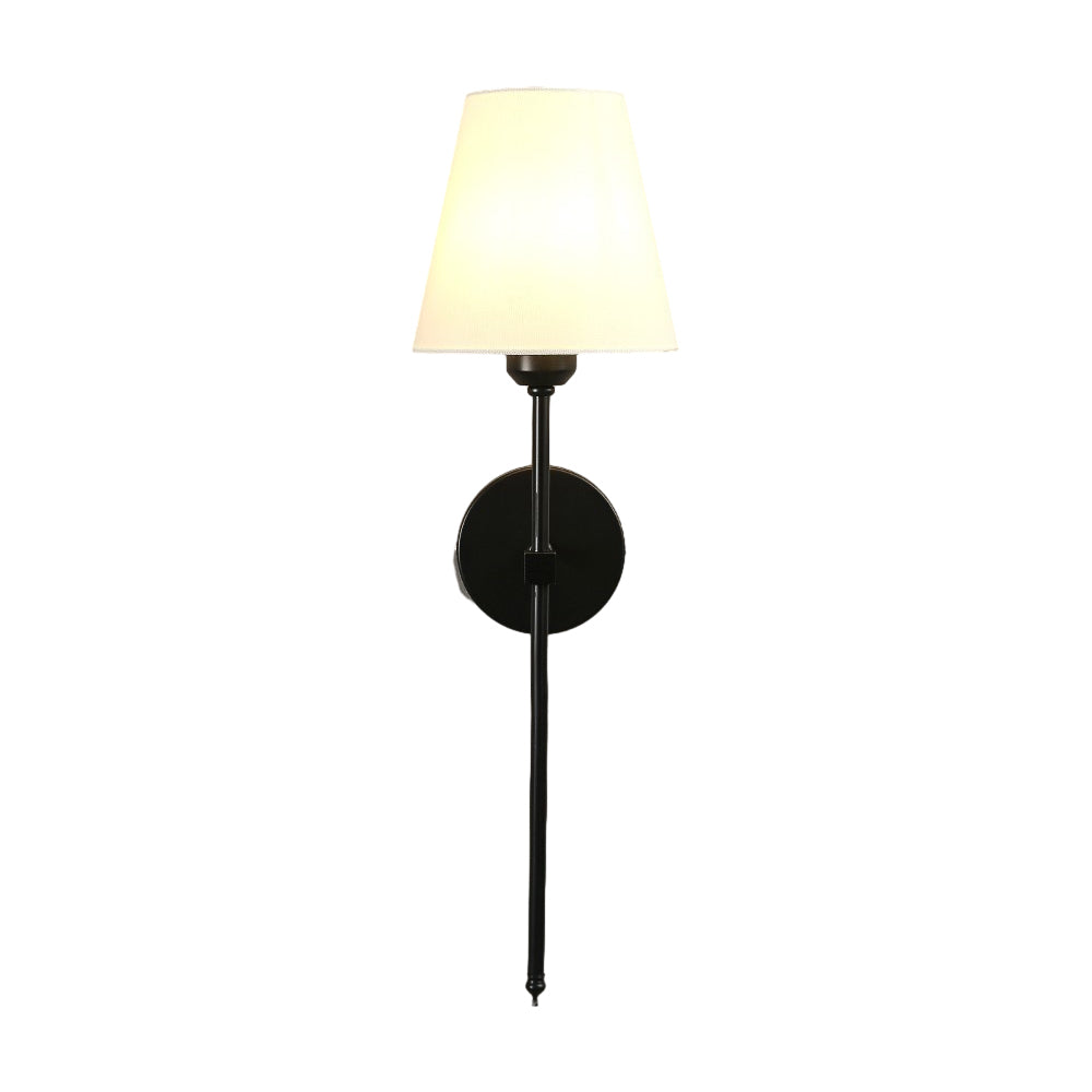 Mid Century Modern 1 Light Indoor Wall Sconce with White Linen Fabric Shade Black and Gold Finish
