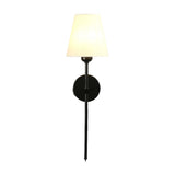 Mid Century Modern 1 Light Indoor Wall Sconce with White Linen Fabric Shade Black and Gold Finish