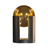 Mid Century Modern Amber Glass Ball Table and Floor Lamp with Black Metal Base