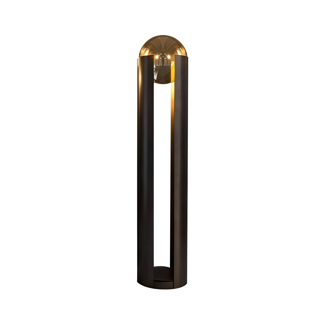 Mid Century Modern Amber Glass Ball Table and Floor Lamp with Black Metal Base