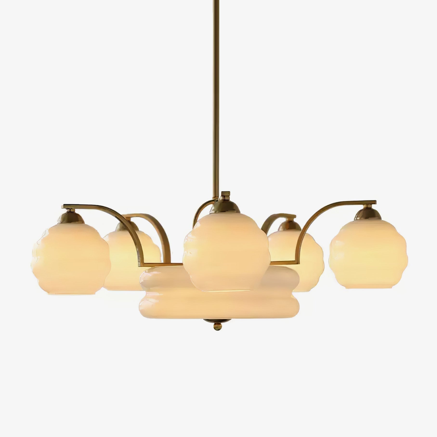 Mid Century Modern Art Deco Chandelier with Glass Globe Shades Vintage Electrolier Pendant Light