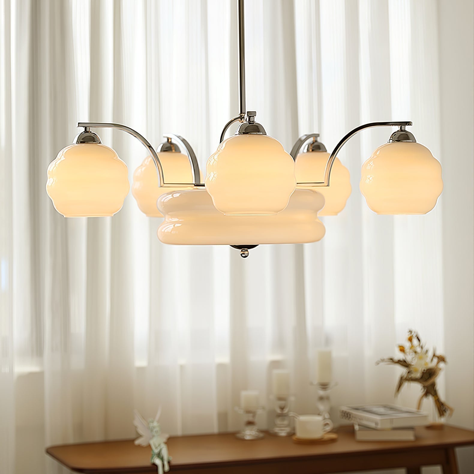 Mid Century Modern Art Deco Chandelier with Glass Globe Shades Vintage Electrolier Pendant Light