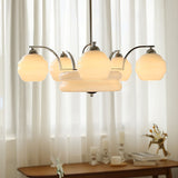 Mid Century Modern Art Deco Chandelier with Glass Globe Shades Vintage Electrolier Pendant Light