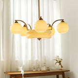 Mid Century Modern Art Deco Chandelier with Glass Globe Shades Vintage Electrolier Pendant Light