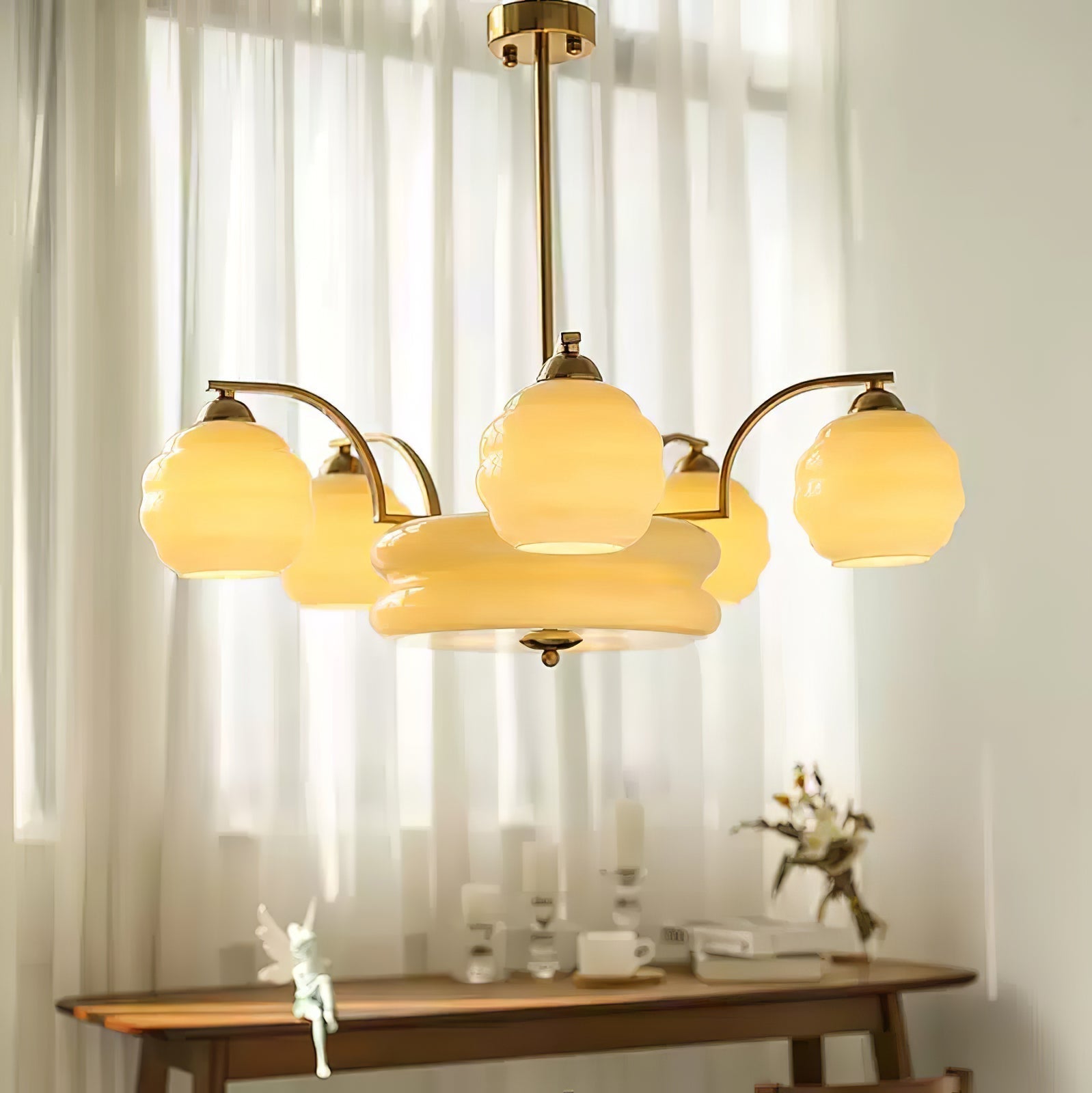 Mid Century Modern Art Deco Chandelier with Glass Globe Shades Vintage Electrolier Pendant Light