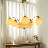 Mid Century Modern Art Deco Chandelier with Glass Globe Shades Vintage Electrolier Pendant Light