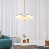 Mid Century Modern Art Deco Chandelier with Glass Globe Shades Vintage Electrolier Pendant Light