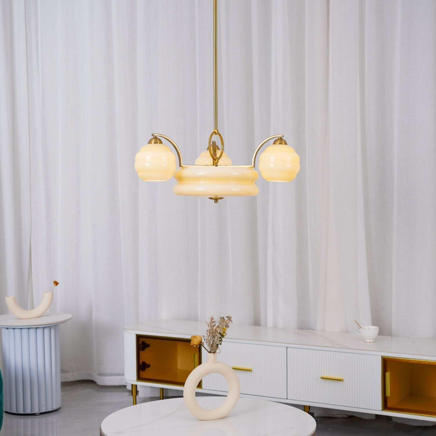 Mid Century Modern Art Deco Chandelier with Glass Globe Shades Vintage Electrolier Pendant Light
