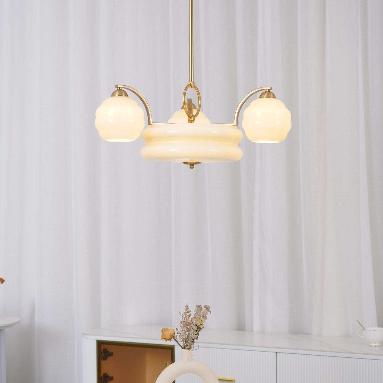 Mid Century Modern Art Deco Chandelier with Glass Globe Shades Vintage Electrolier Pendant Light