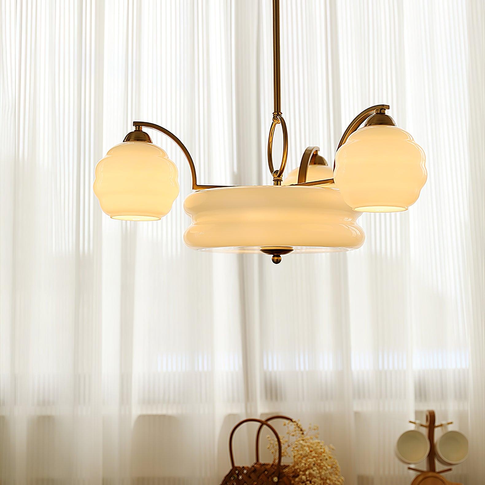 Mid Century Modern Art Deco Chandelier with Glass Globe Shades Vintage Electrolier Pendant Light