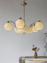 Mid Century Modern Art Deco Chandelier with Glass Globe Shades Vintage Electrolier Pendant Light