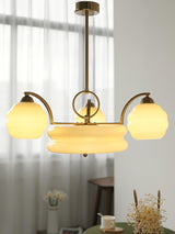 Mid Century Modern Art Deco Chandelier with Glass Globe Shades Vintage Electrolier Pendant Light