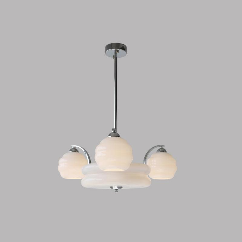 Mid Century Modern Art Deco Chandelier with Glass Globe Shades Vintage Electrolier Pendant Light