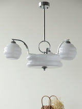 Mid Century Modern Art Deco Chandelier with Glass Globe Shades Vintage Electrolier Pendant Light