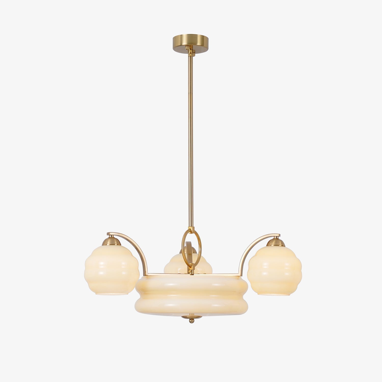 Mid Century Modern Art Deco Chandelier with Glass Globe Shades Vintage Electrolier Pendant Light