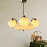 Mid Century Modern Art Deco Chandelier with Glass Globe Shades Vintage Electrolier Pendant Light