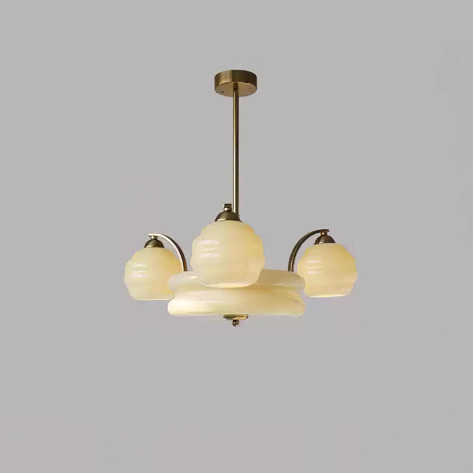 Mid Century Modern Art Deco Chandelier with Glass Globe Shades Vintage Electrolier Pendant Light