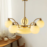 Mid Century Modern Art Deco Chandelier with Glass Globe Shades Vintage Electrolier Pendant Light