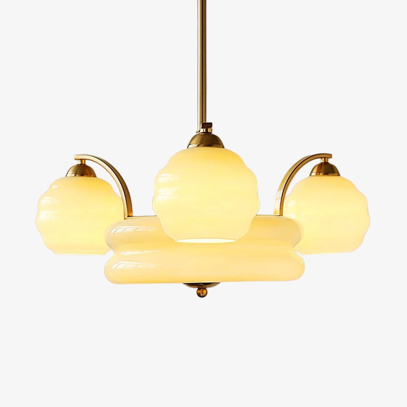 Mid Century Modern Art Deco Chandelier with Glass Globe Shades Vintage Electrolier Pendant Light