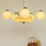 Mid Century Modern Art Deco Chandelier with Glass Globe Shades Vintage Electrolier Pendant Light