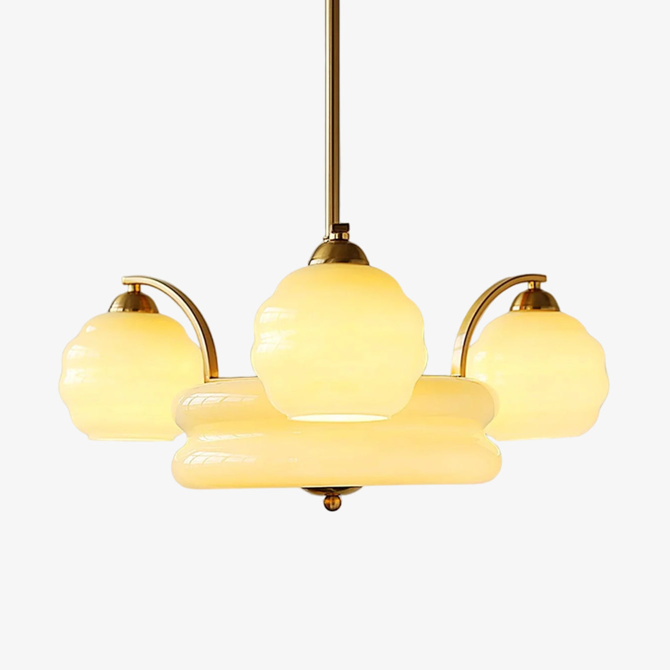 Mid Century Modern Art Deco Chandelier with Glass Globe Shades Vintage Electrolier Pendant Light