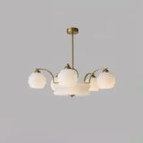 Mid Century Modern Art Deco Chandelier with Glass Globe Shades Vintage Electrolier Pendant Light