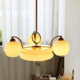 Mid Century Modern Art Deco Chandelier with Glass Globe Shades Vintage Electrolier Pendant Light