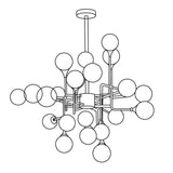 Mid Century Modern Brass Chandelier with Blown White Glass Globes and Bent Arms