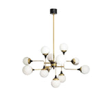 Mid Century Modern Brass Chandelier with Blown White Glass Globes and Bent Arms