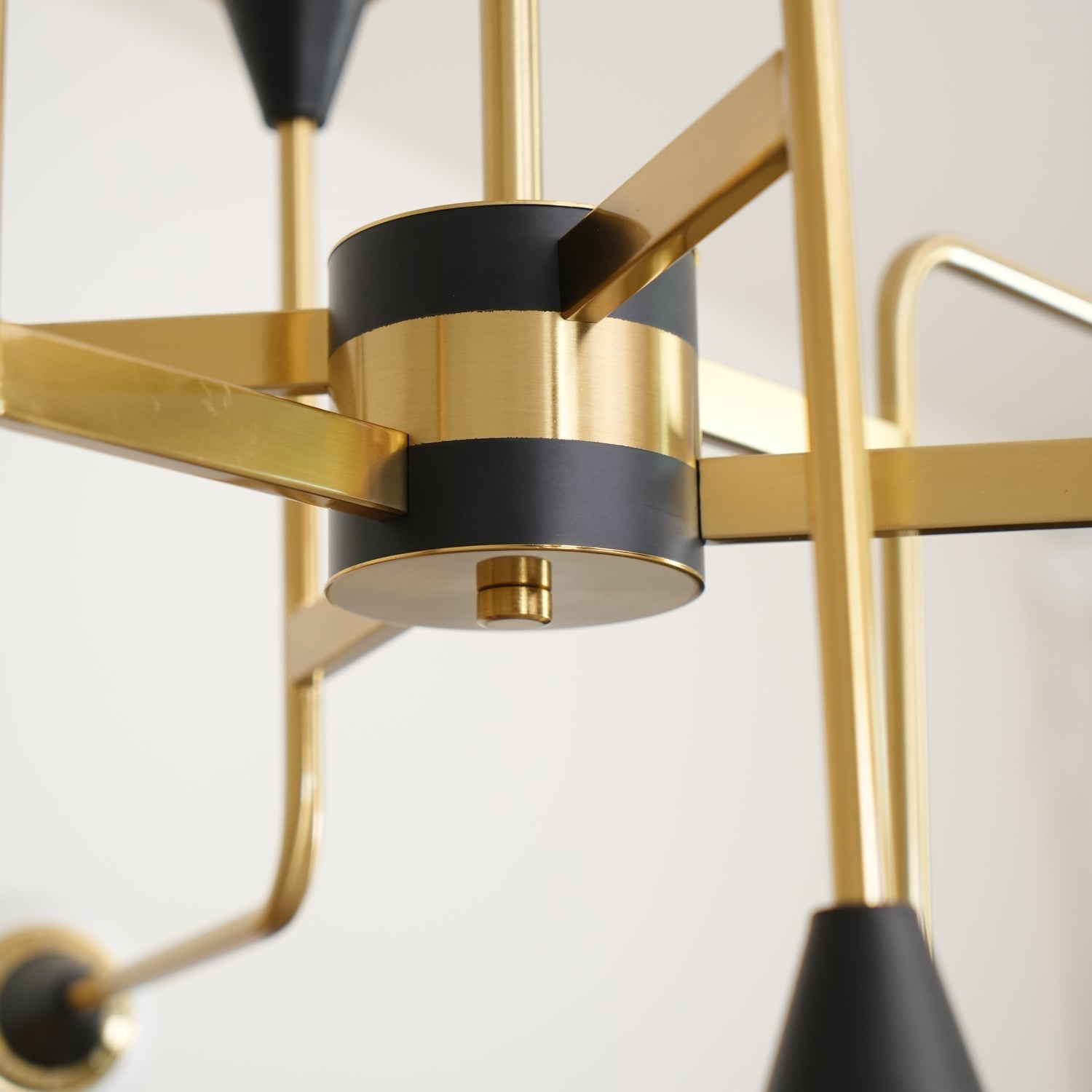 Mid Century Modern Brass Chandelier with Blown White Glass Globes and Bent Arms