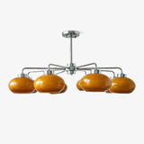 Mid Century Modern Chrome Geometric Chandelier with Oval Glass Shades for Living Room Lighting