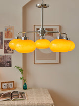 Mid Century Modern Chrome Geometric Chandelier with Oval Glass Shades for Living Room Lighting