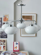 Mid Century Modern Chrome Geometric Chandelier with Oval Glass Shades for Living Room Lighting