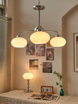 Mid Century Modern Chrome Geometric Chandelier with Oval Glass Shades for Living Room Lighting