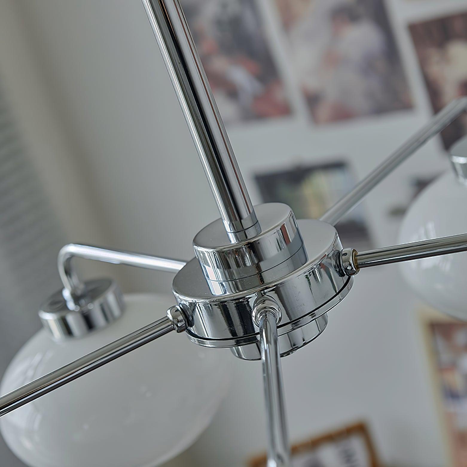 Mid Century Modern Chrome Geometric Chandelier with Oval Glass Shades for Living Room Lighting