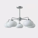 Mid Century Modern Chrome Geometric Chandelier with Oval Glass Shades for Living Room Lighting