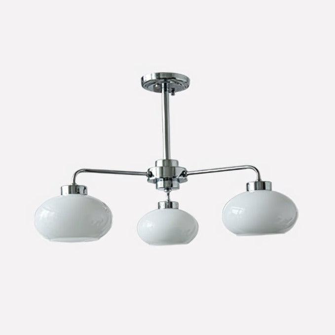 Mid Century Modern Chrome Geometric Chandelier with Oval Glass Shades for Living Room Lighting