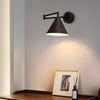 Mid Century Modern Cone Swing Arm Wall Sconce Adjustable Wood Grain Finish Bedside Lamp