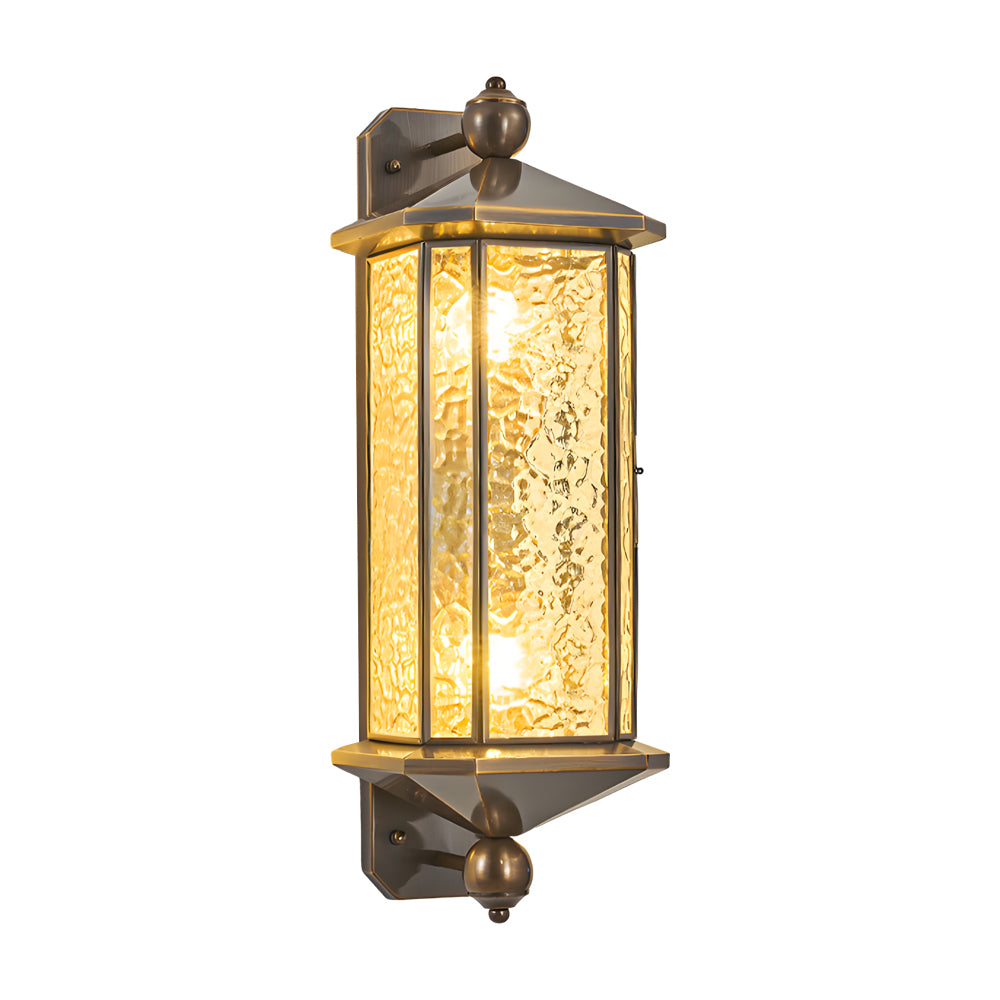 Mid Century Modern Copper Outdoor Wall Sconce with Water Glass Shade and 3 Color Dimming Modes