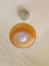 Mid Century Modern Dark Orange Glass Oval Persimmon Pendant Light Chrome Finish