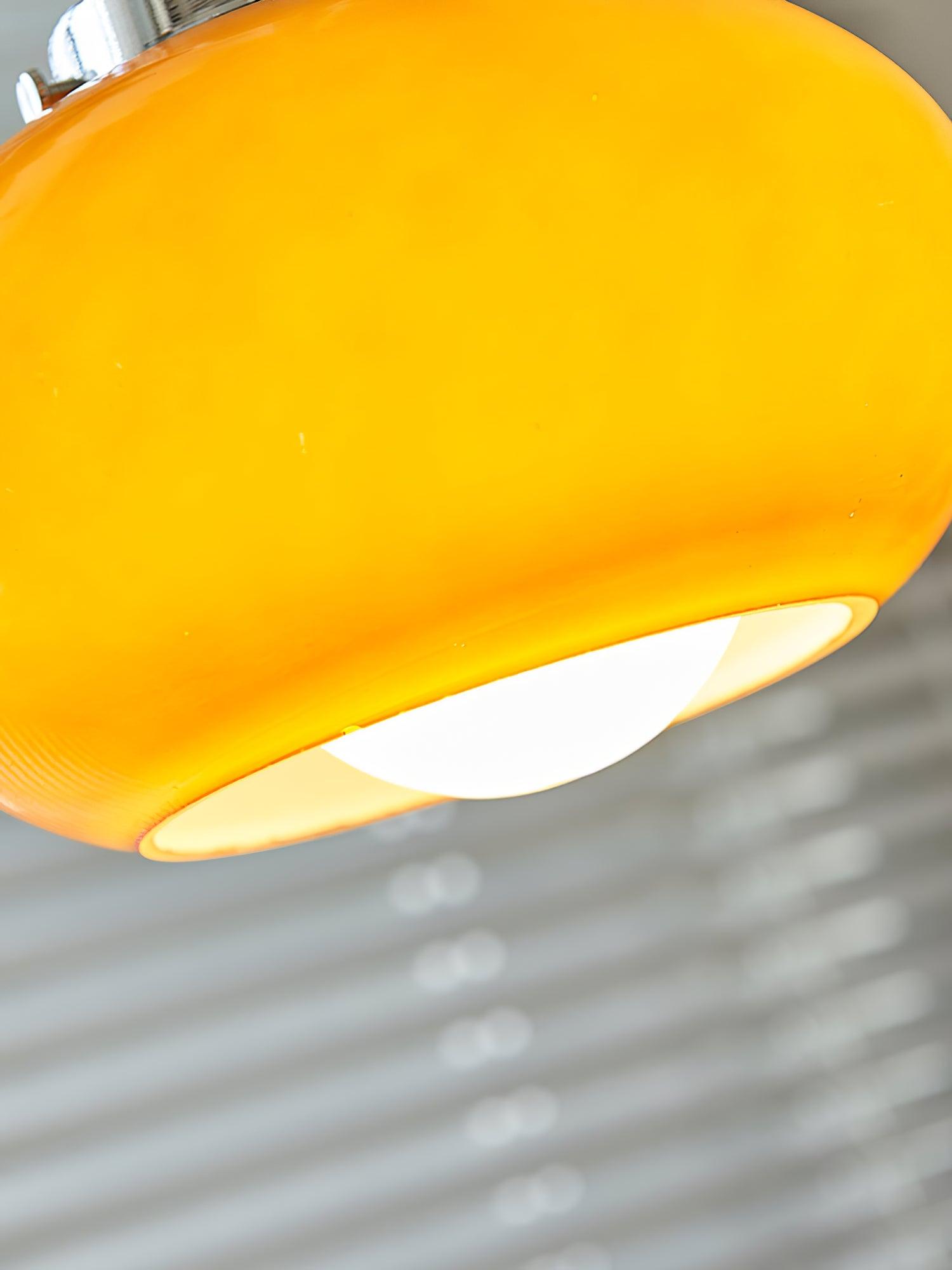 Mid Century Modern Dark Orange Glass Oval Persimmon Pendant Light Chrome Finish