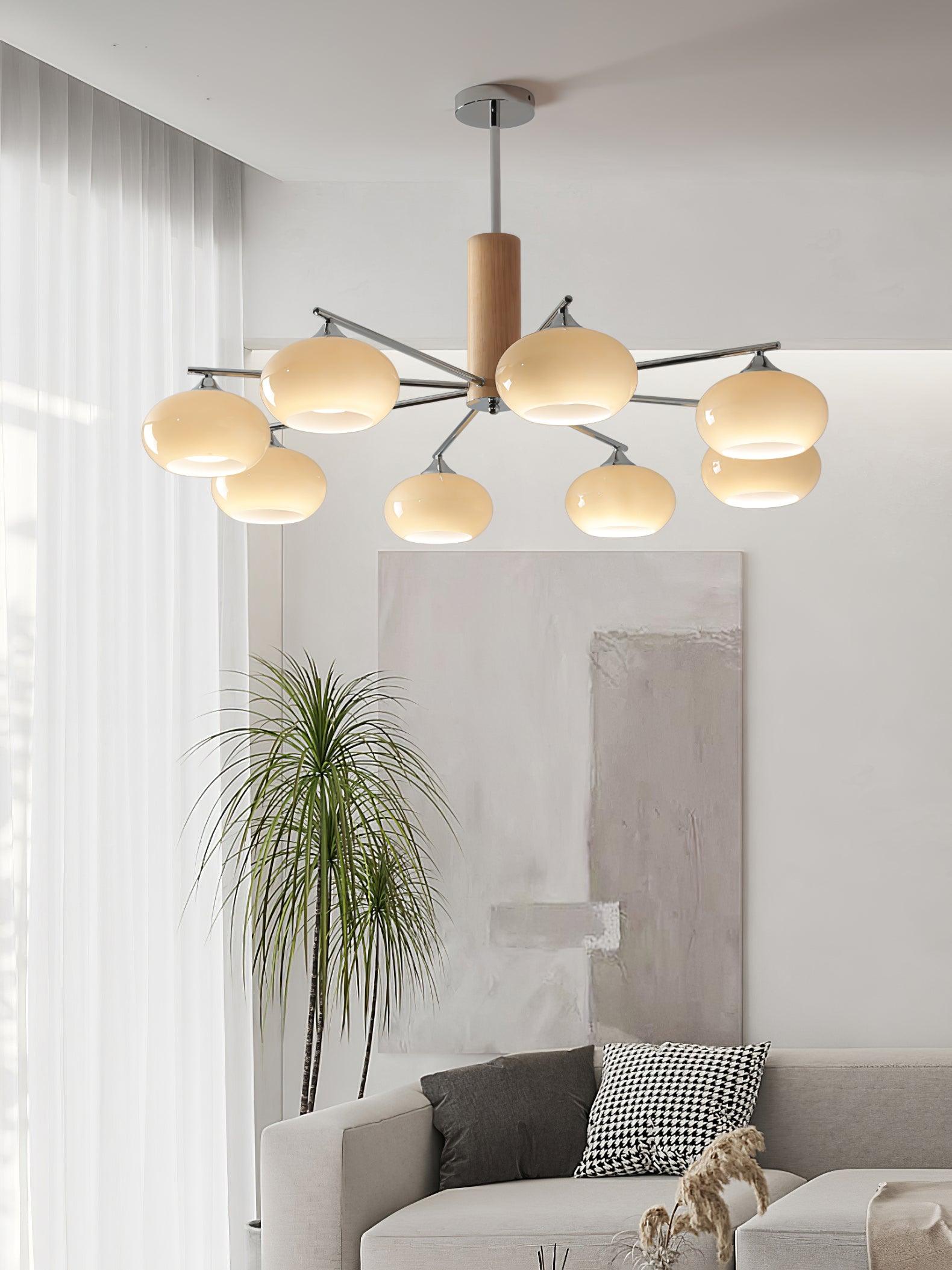 Mid Century Modern Glass Persimmon Chandelier Elliptical Pendant Light Fixture