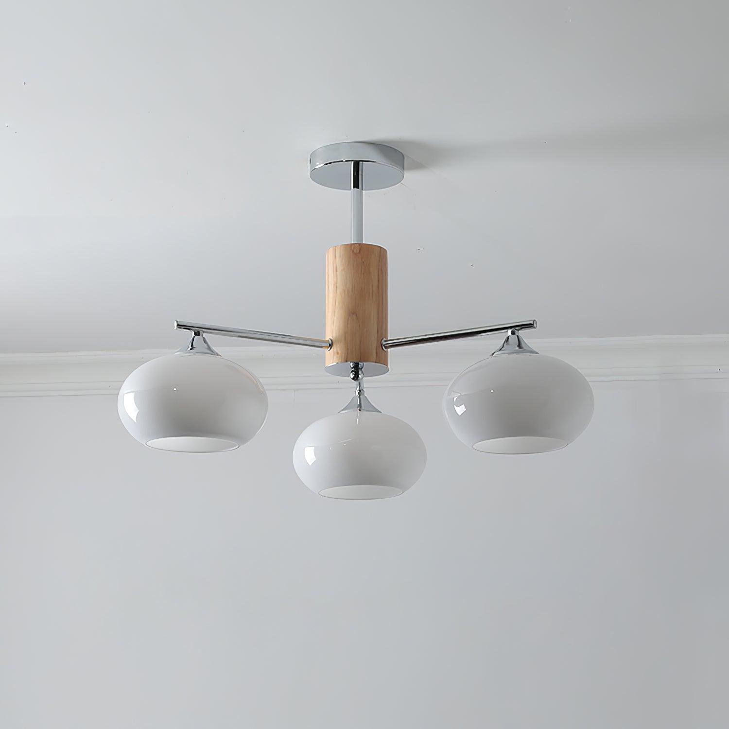 Mid Century Modern Glass Persimmon Chandelier Elliptical Pendant Light Fixture