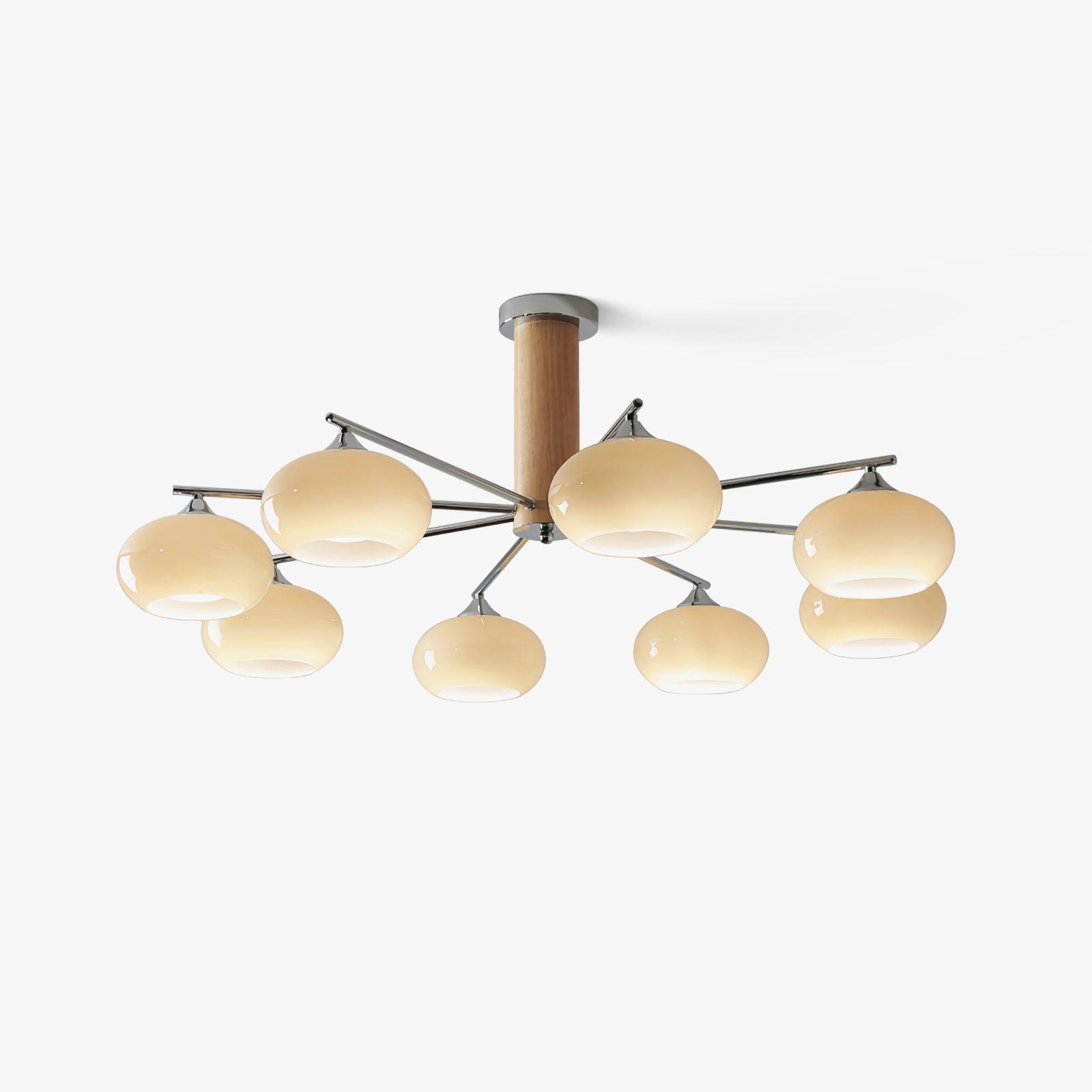 Mid Century Modern Glass Persimmon Chandelier Elliptical Pendant Light Fixture